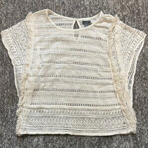 NWOT Aerie Cream open knit crochet Lace Top with fringe detail size small